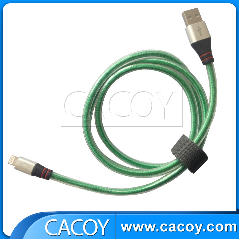 Green braided cable with outside transparent PVC